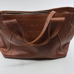 Croc-Embossed Brown Leather Tote by CRIA